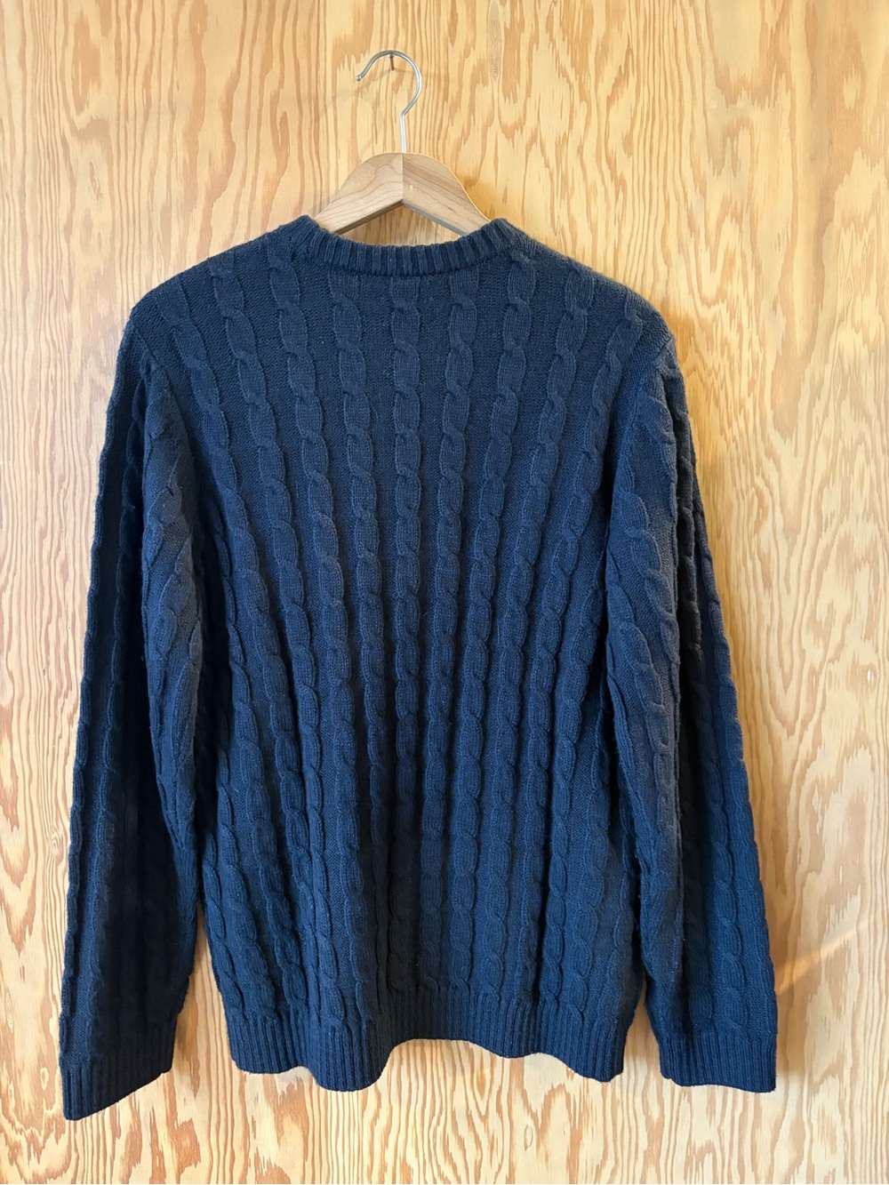 Men’s Frank & OAK Navy Cable-Knit Crewneck Sweater - Picture 3 of 6